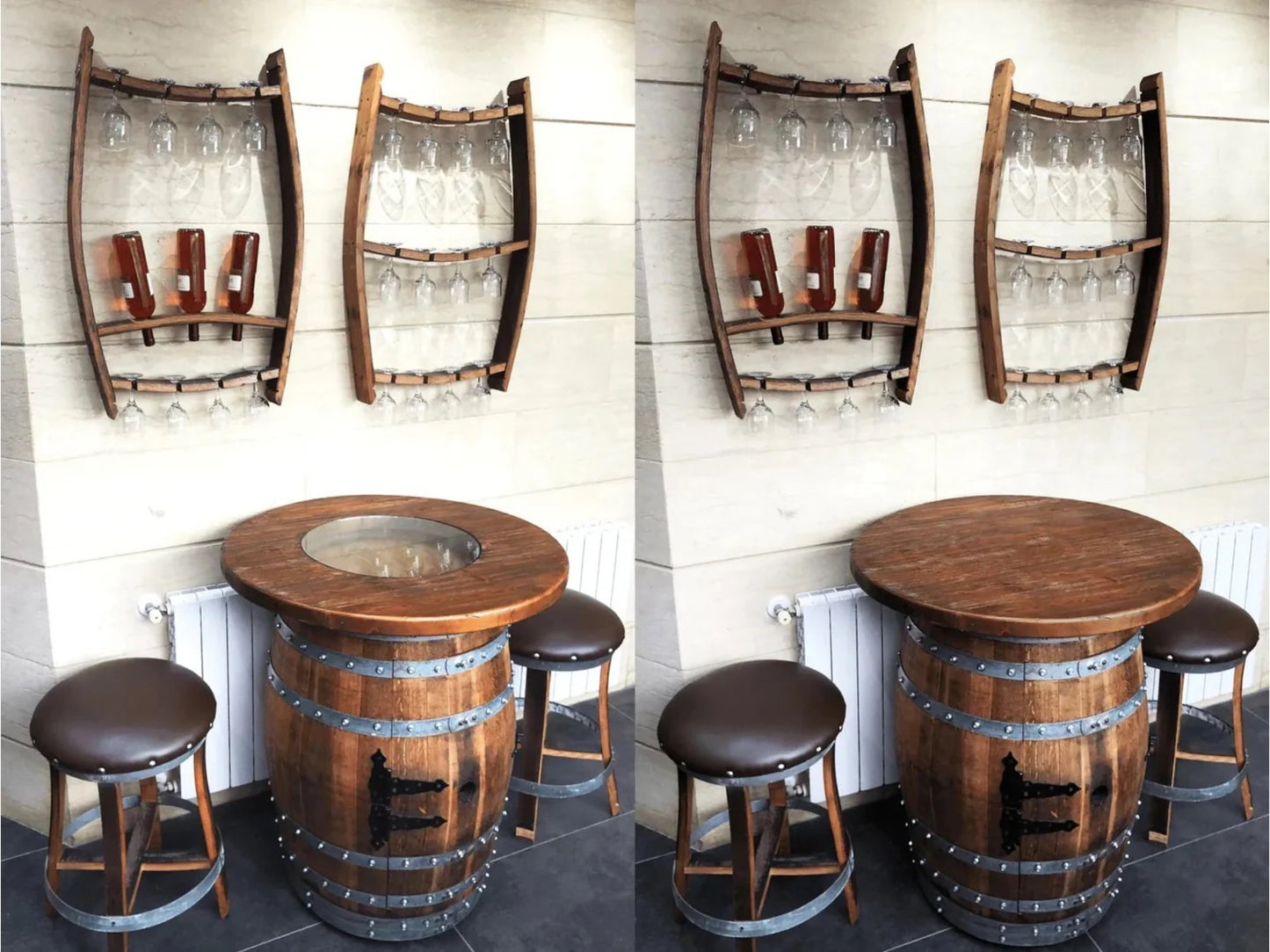 Whiskey & Wine Barrel Bar Set with Wine Rack