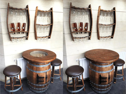 Whiskey & Wine Barrel Bar Set with Wine Rack
