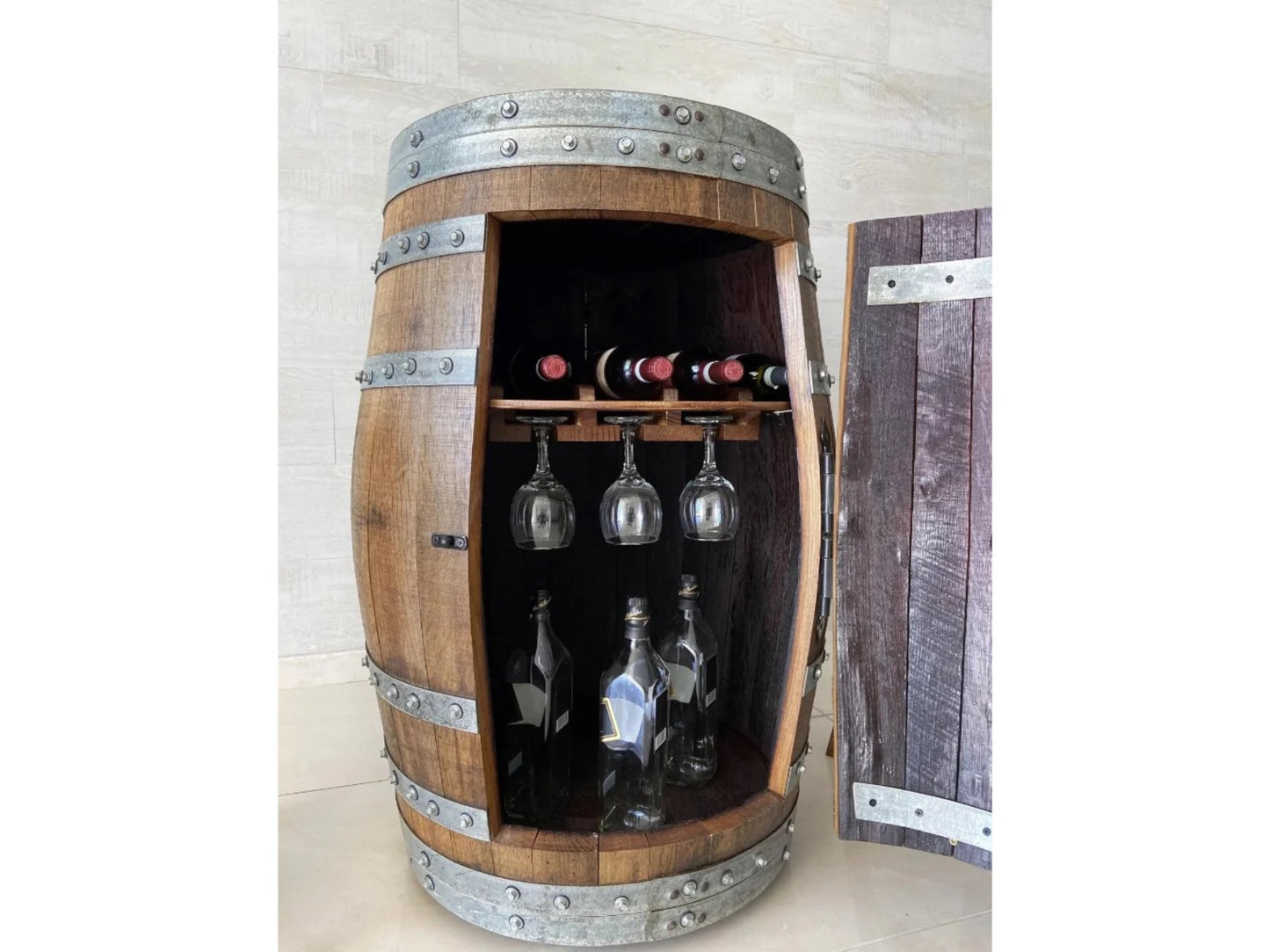 Whiskey & Wine Barrel Bar Set with Wine Rack