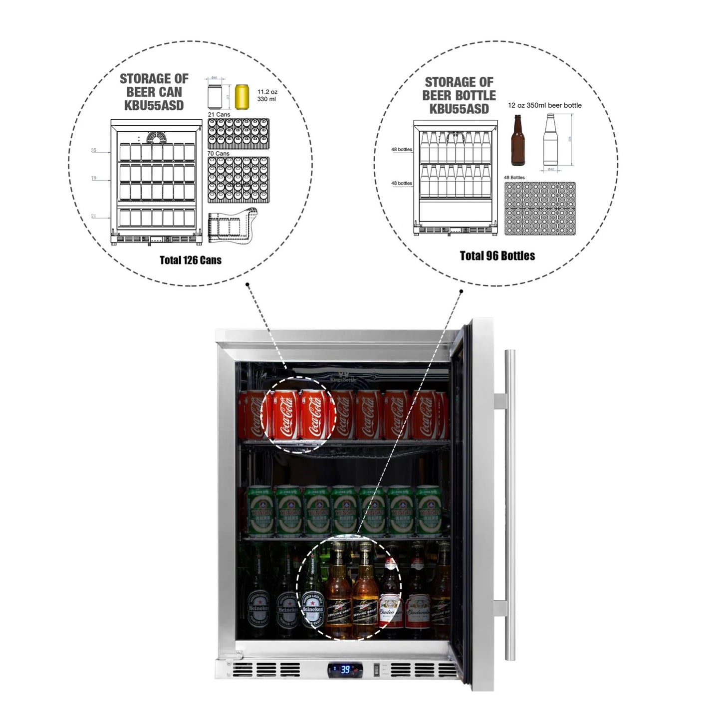 24" Outdoor Beverage Refrigerator – Stainless Steel Built-In Drink Fridge with Solid Door