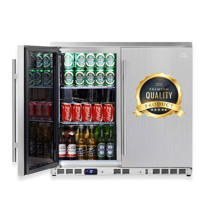 KingsBottle 36" Outdoor Beverage Refrigerator – 2 Door Built-In Stainless Steel Patio Fridge