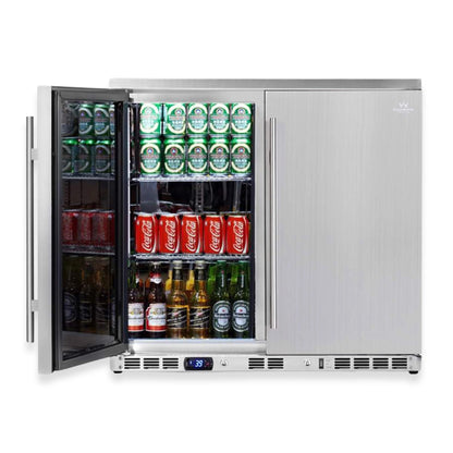 KingsBottle 36" Outdoor Beverage Refrigerator – 2 Door Built-In Stainless Steel Patio Fridge