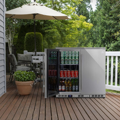 KingsBottle 36" Outdoor Beverage Refrigerator – 2 Door Built-In Stainless Steel Patio Fridge