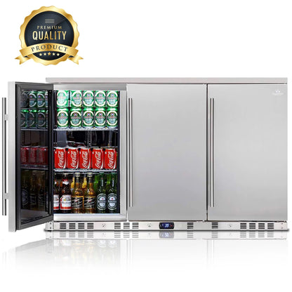 KingsBottle 53" Outdoor Beverage Refrigerator – 3 Door Built-In Stainless Steel Drink Fridge