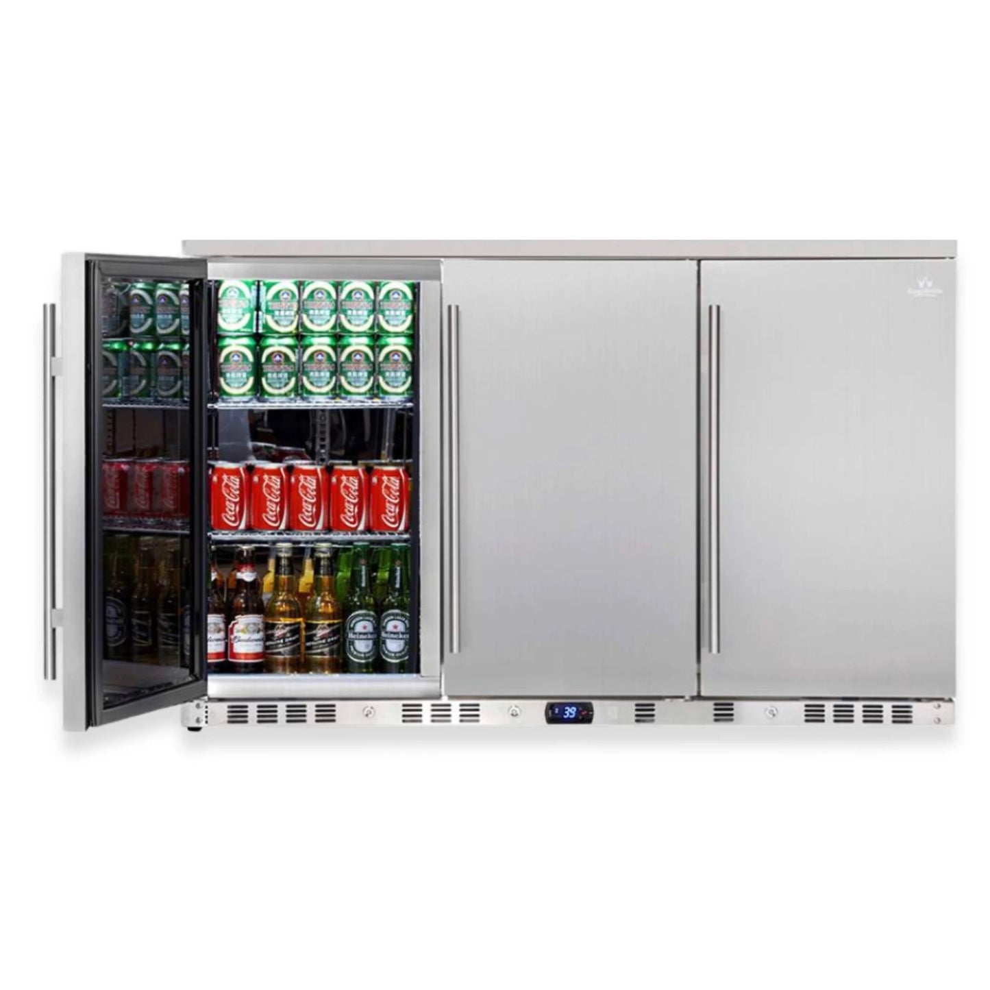 KingsBottle 53" Outdoor Beverage Refrigerator – 3 Door Built-In Stainless Steel Drink Fridge