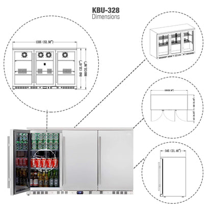 KingsBottle 53" Outdoor Beverage Refrigerator – 3 Door Built-In Stainless Steel Drink Fridge