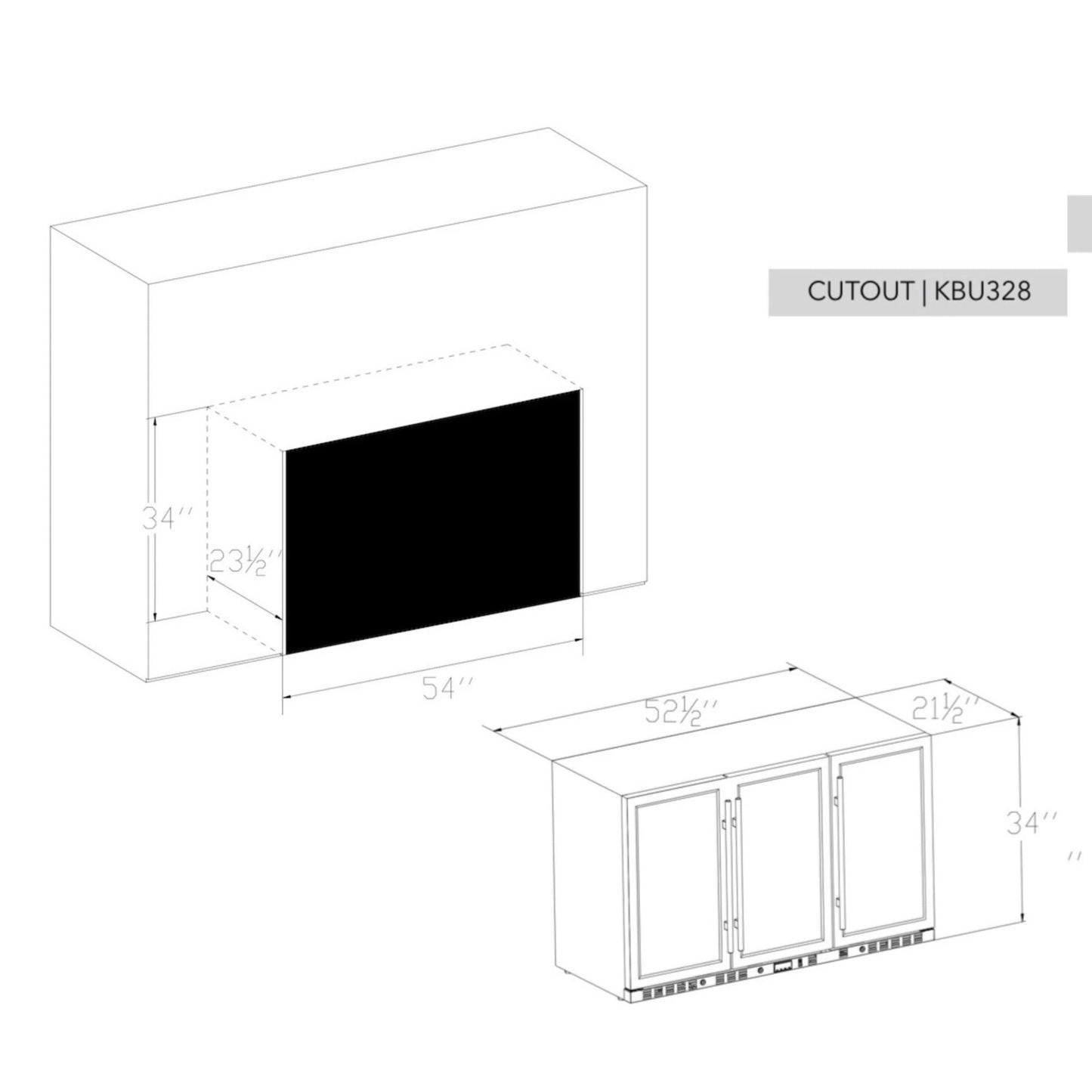 KingsBottle 53" Outdoor Beverage Refrigerator – 3 Door Built-In Stainless Steel Drink Fridge