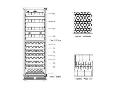 KingsBottle 71" Dual Zone Wine & Beverage Refrigerator – 15CF Upright Wine & Drink Center