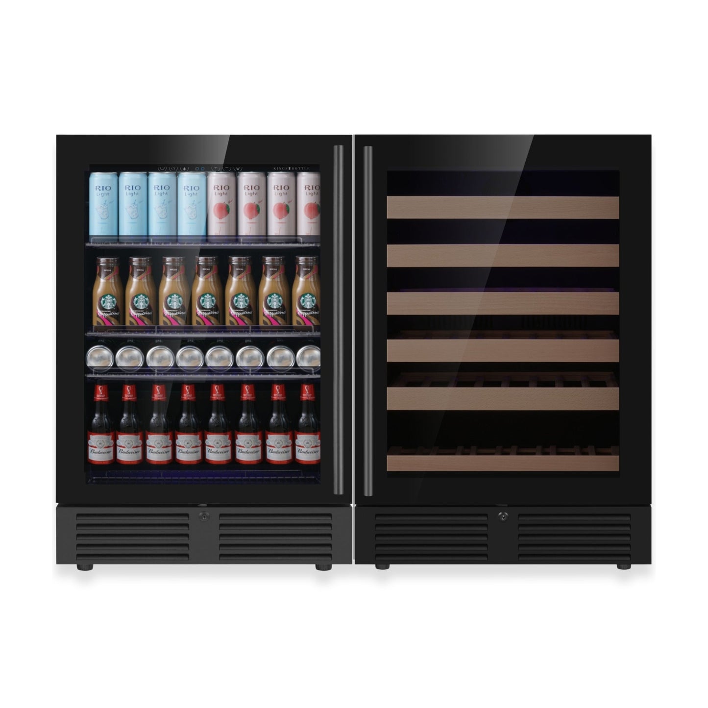 KingsBottle Ultimate Under Bench Wine & Beverage Refrigerator – 46 Bottle & 161 Can Cooler with Low-E Glass Door