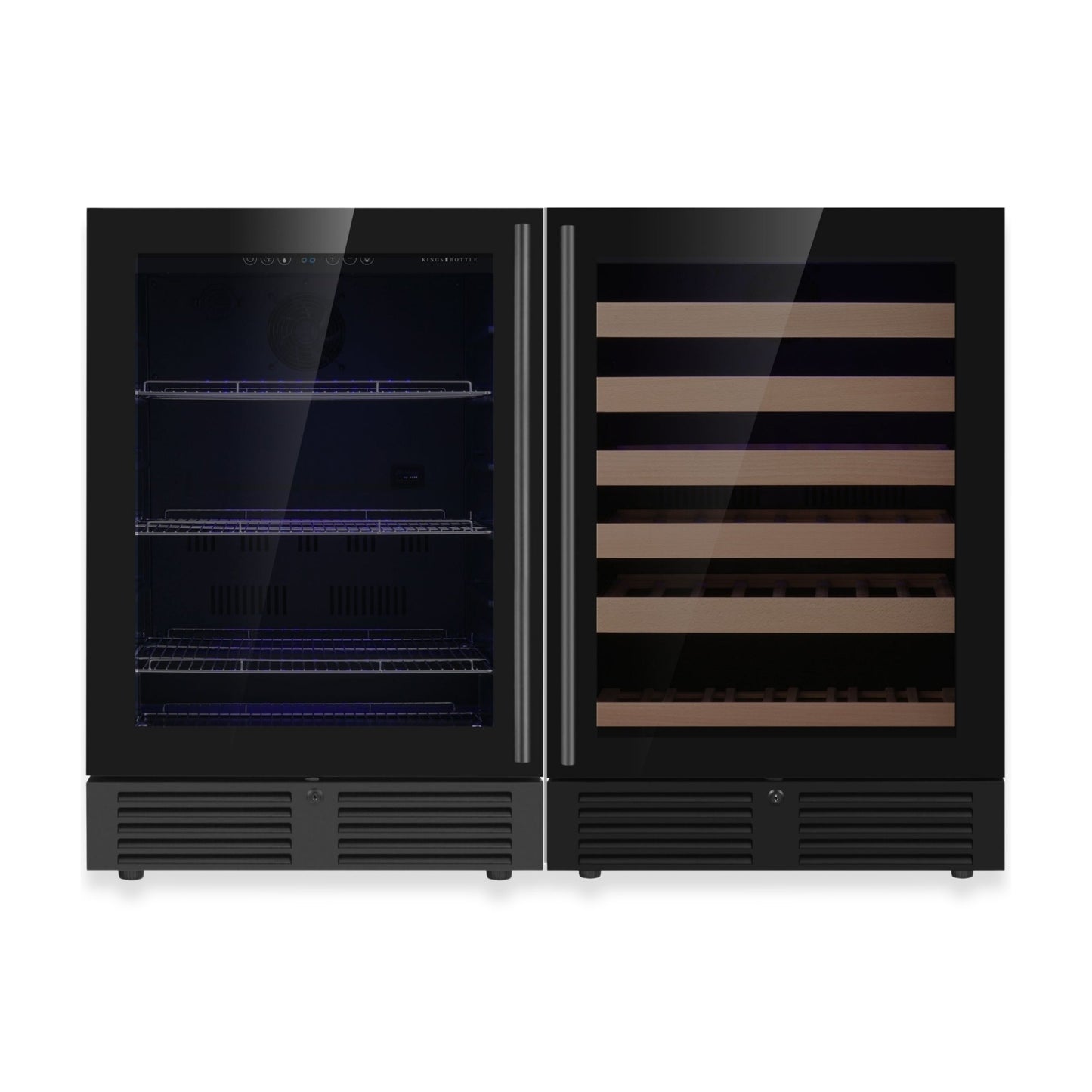 KingsBottle Ultimate Under Bench Wine & Beverage Refrigerator – 46 Bottle & 161 Can Cooler with Low-E Glass Door