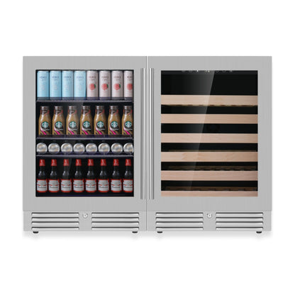 KingsBottle Ultimate Under Bench Wine & Beverage Refrigerator – 46 Bottle & 161 Can Cooler with Low-E Glass Door