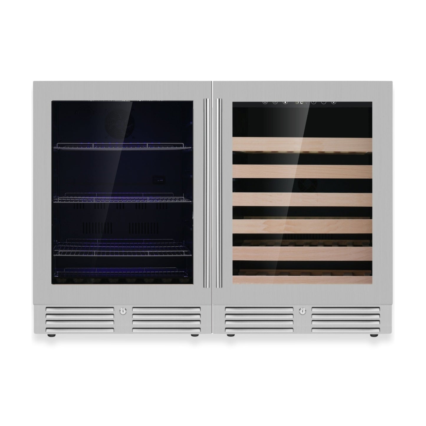 KingsBottle Ultimate Under Bench Wine & Beverage Refrigerator – 46 Bottle & 161 Can Cooler with Low-E Glass Door