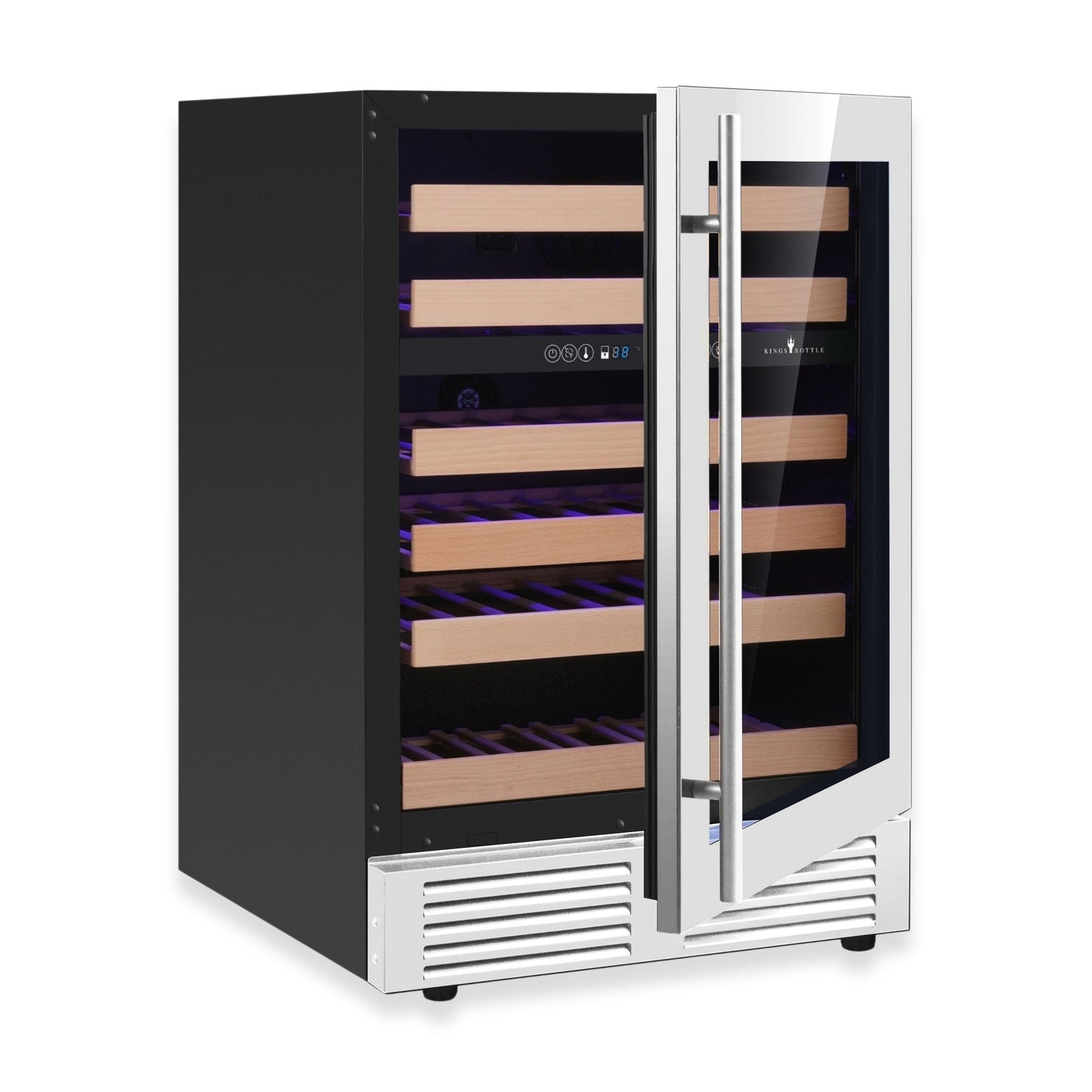 KingsBottle 24" Dual Zone Wine Refrigerator – Built-In Under-Counter Wine Cooler with Low-E Glass Door