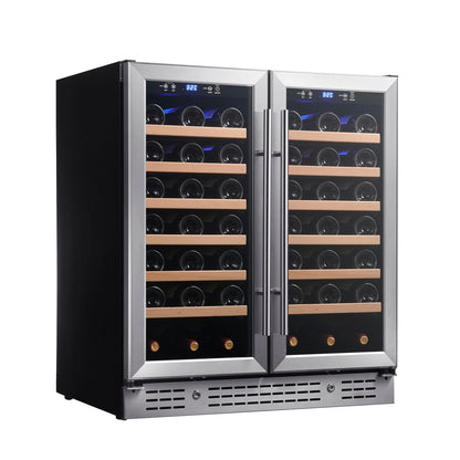 KingsBottle 30" Dual Zone Wine Refrigerator – 66 Bottle Wine Cooler with Low-E Glass Door