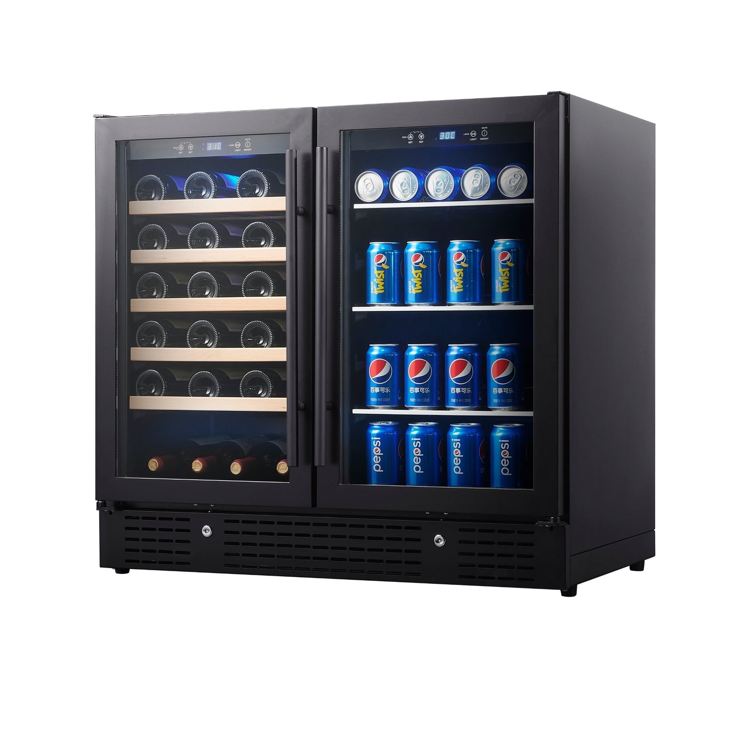 KingsBottle 36" Dual Zone Beer & Wine Refrigerator – Built-In Beverage & Wine Cooler with Low-E Glass Door
