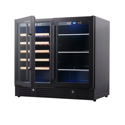 KingsBottle 36" Dual Zone Beer & Wine Refrigerator – Built-In Beverage & Wine Cooler with Low-E Glass Door