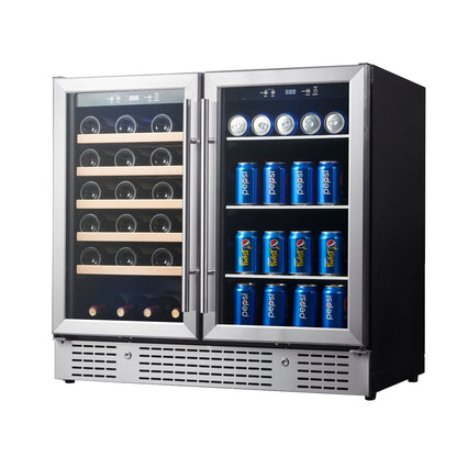 KingsBottle 36" Dual Zone Beer & Wine Refrigerator – Built-In Beverage & Wine Cooler with Low-E Glass Door