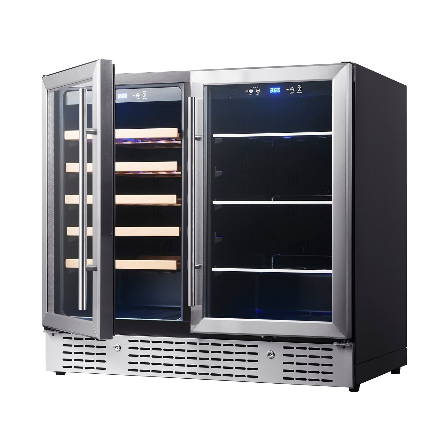 KingsBottle 36" Dual Zone Beer & Wine Refrigerator – Built-In Beverage & Wine Cooler with Low-E Glass Door