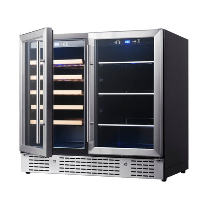 KingsBottle 36" Dual Zone Beer & Wine Refrigerator – Built-In Beverage & Wine Cooler with Low-E Glass Door