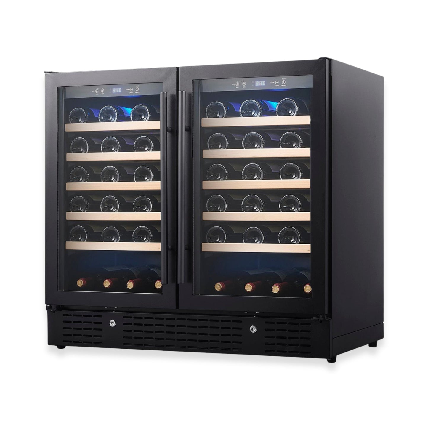 KingsBottle 36" Under-Counter Dual Zone Wine Refrigerator – 68 Bottle Wine Cooler with Low-E Glass Door