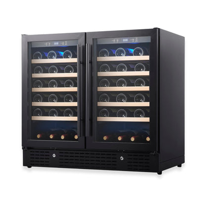 KingsBottle 36" Under-Counter Dual Zone Wine Refrigerator – 68 Bottle Wine Cooler with Low-E Glass Door