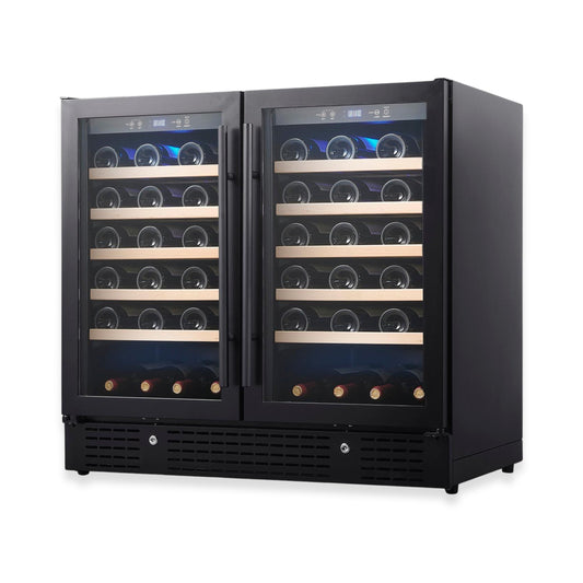 KingsBottle 36" Under-Counter Dual Zone Wine Refrigerator – 68 Bottle Wine Cooler with Low-E Glass Door