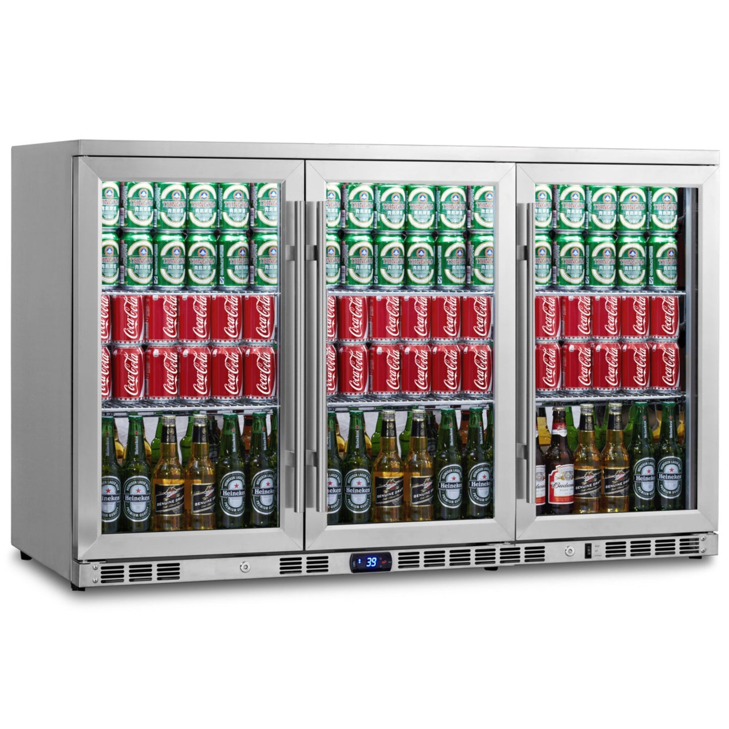 KingsBottle 53" Triple Door Beverage Refrigerator – Large Commercial Drink Fridge