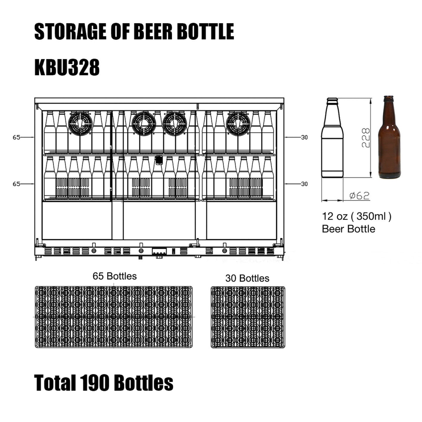KingsBottle 53" Triple Door Beverage Refrigerator – Large Commercial Drink Fridge