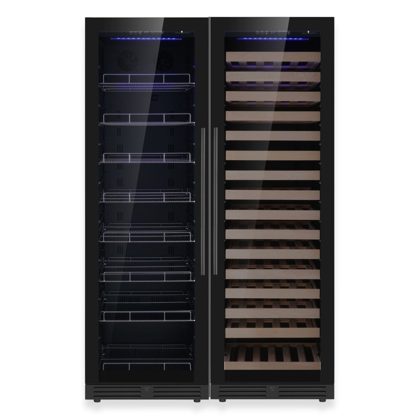 KingsBottle Ultimate Wine & Beverage Upright Refrigerator – Dual Zone Wine & Drink Cooler with Low-E Glass Door
