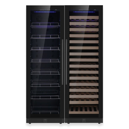 KingsBottle Ultimate Wine & Beverage Upright Refrigerator – Dual Zone Wine & Drink Cooler with Low-E Glass Door