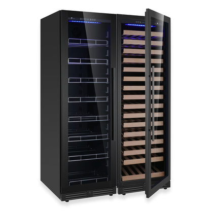 KingsBottle Ultimate Wine & Beverage Upright Refrigerator – Dual Zone Wine & Drink Cooler with Low-E Glass Door