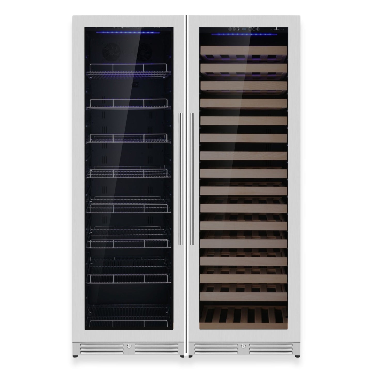 KingsBottle Ultimate Wine & Beverage Upright Refrigerator – Dual Zone Wine & Drink Cooler with Low-E Glass Door