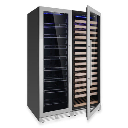 KingsBottle Ultimate Wine & Beverage Upright Refrigerator – Dual Zone Wine & Drink Cooler with Low-E Glass Door
