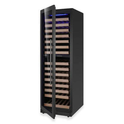 KingsBottle Tall Dual Zone Upright Wine Refrigerator – Large Capacity Wine Cooler with Low-E Glass Door