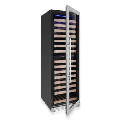 KingsBottle Tall Dual Zone Upright Wine Refrigerator – Large Capacity Wine Cooler with Low-E Glass Door