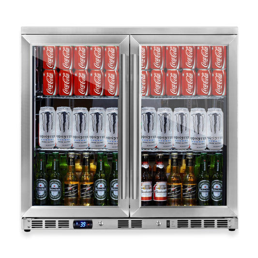 KingsBottle 36" Dual Door Beverage Refrigerator – Built-In Undercounter Drink Fridge