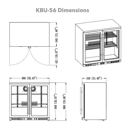 KingsBottle 36" Dual Door Beverage Refrigerator – Built-In Undercounter Drink Fridge