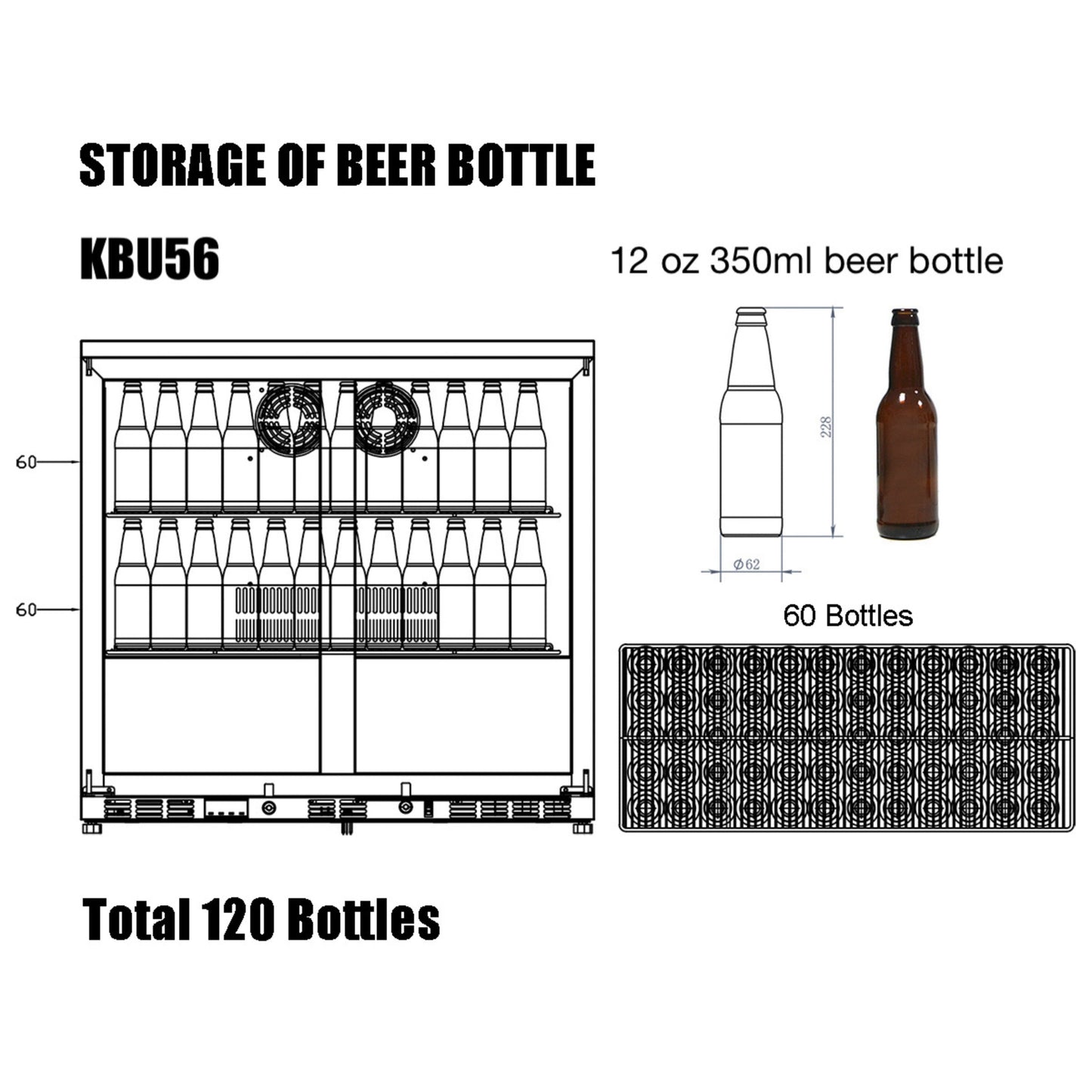 KingsBottle 36" Dual Door Beverage Refrigerator – Built-In Undercounter Drink Fridge