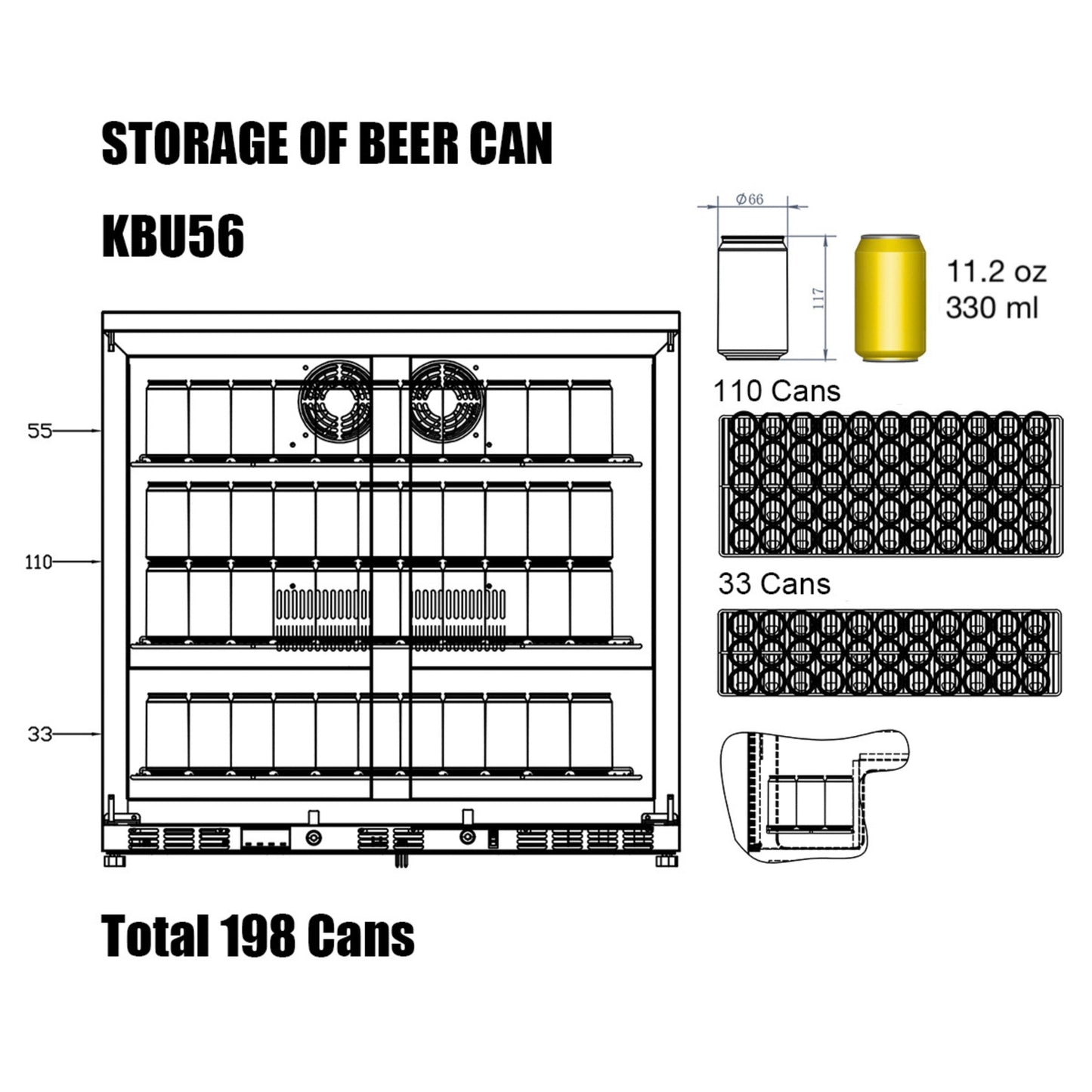 KingsBottle 36" Dual Door Beverage Refrigerator – Built-In Undercounter Drink Fridge