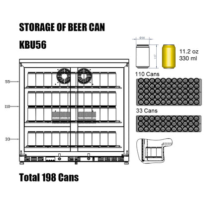 KingsBottle 36" Dual Door Beverage Refrigerator – Built-In Undercounter Drink Fridge