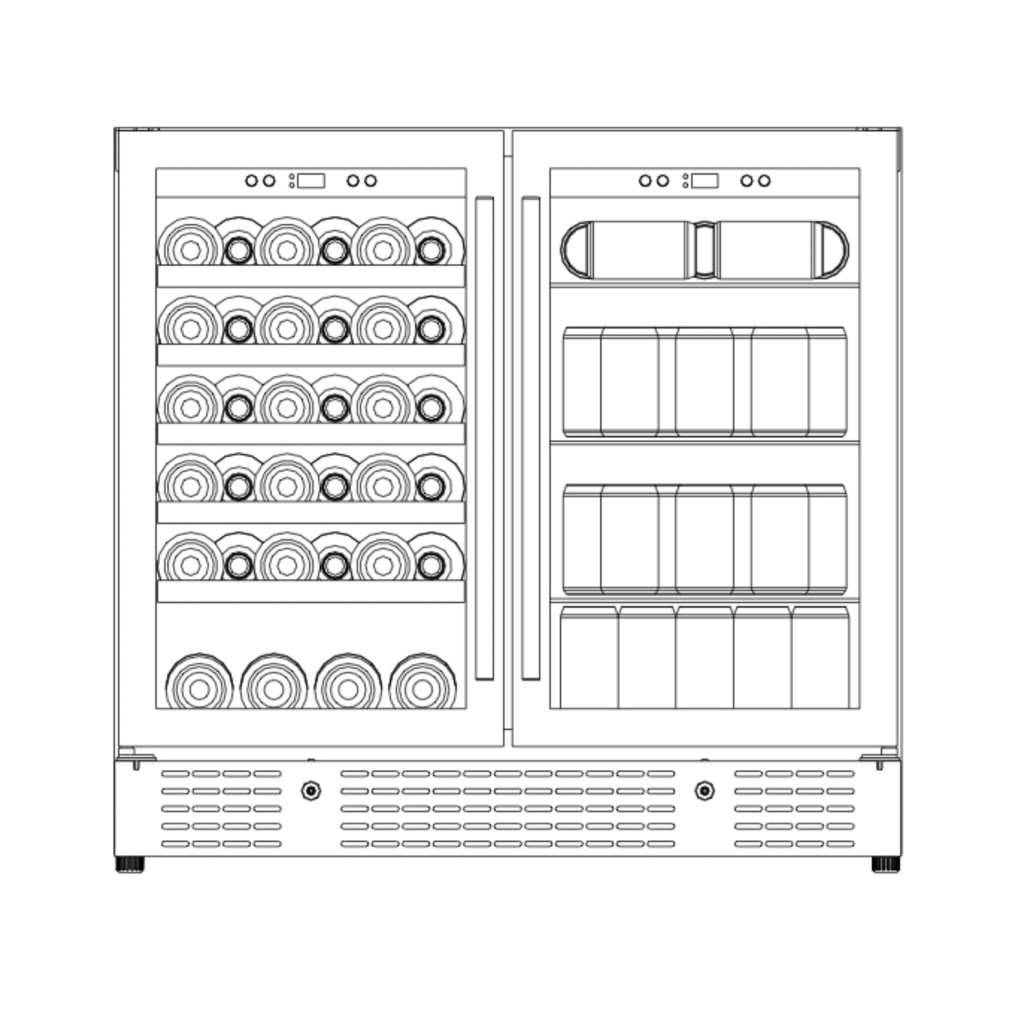 KingsBottle 36" Dual Zone Beer & Wine Refrigerator – Built-In Beverage & Wine Cooler with Low-E Glass Door