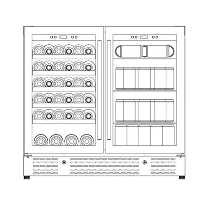 KingsBottle 36" Dual Zone Beer & Wine Refrigerator – Built-In Beverage & Wine Cooler with Low-E Glass Door