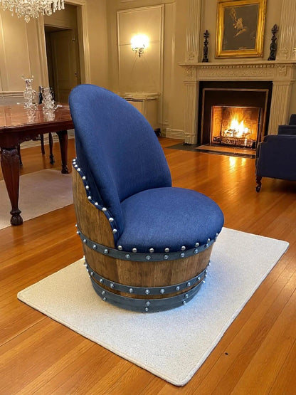 Dark Navy Blue Oak Barrel Chair