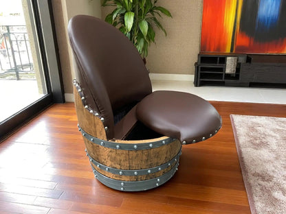 Brown Oak Barrel Chair