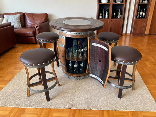 Oak Barrel Pub Table Set - Counter Height Wood Glass Top