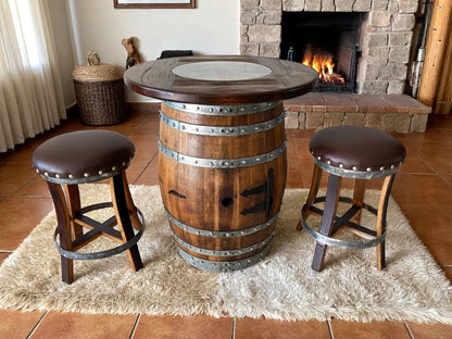 Oak Barrel Pub Table Set - Counter Height Wood Glass Top