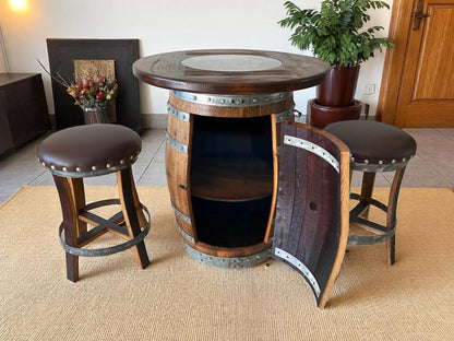 Oak Barrel Pub Table Set - Counter Height Wood Glass Top