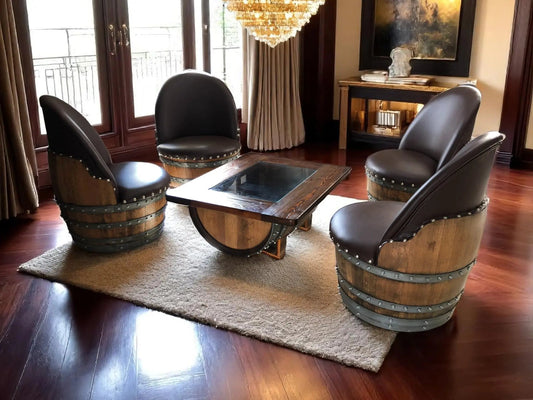 Rustic Whiskey Barrel Furniture Set - Dark Oak Coffee Table