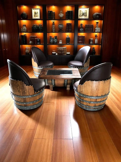 Rustic Whiskey Barrel Furniture Set - Dark Oak Coffee Table