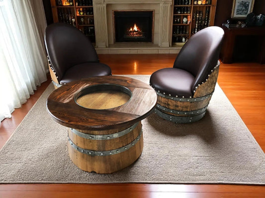 Half-Barrel Coffee Table With Removable Glass Top